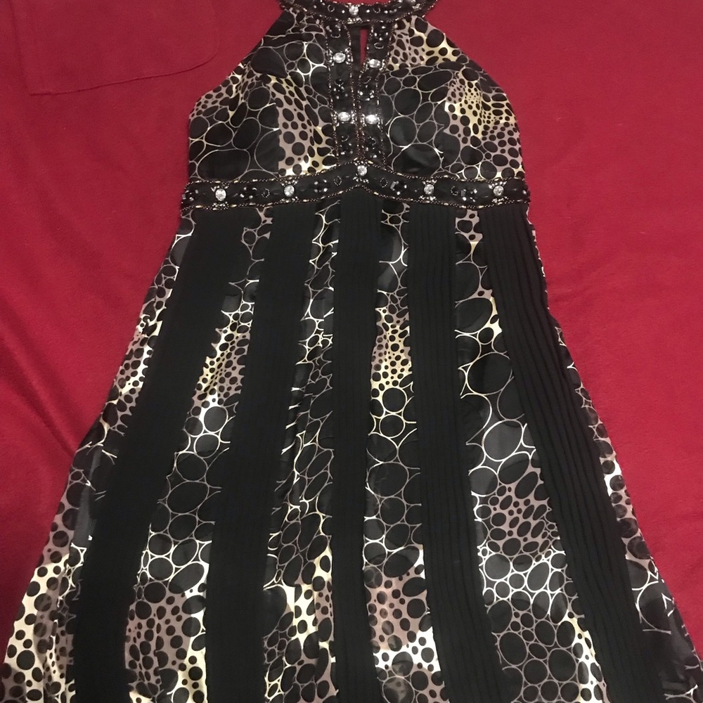 Sue Wong Nocturne Beaded cage neck animal print striped with black dress